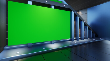 Backdrop For TV Shows .TV On Wall.3D Virtual News Studio Background, 3d rendering
