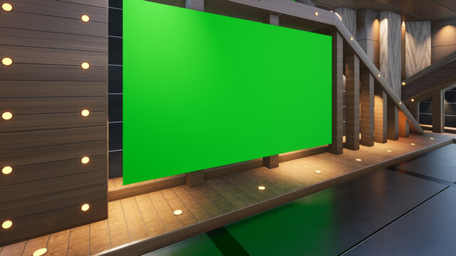 Backdrop For TV Shows .TV On Wall.3D Virtual News Studio Background, 3d rendering
