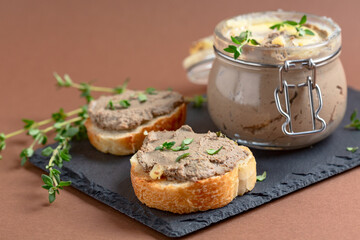Toasts with homemade liver pate.