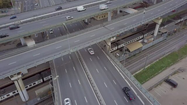 flying camera shows a variety of road traffic