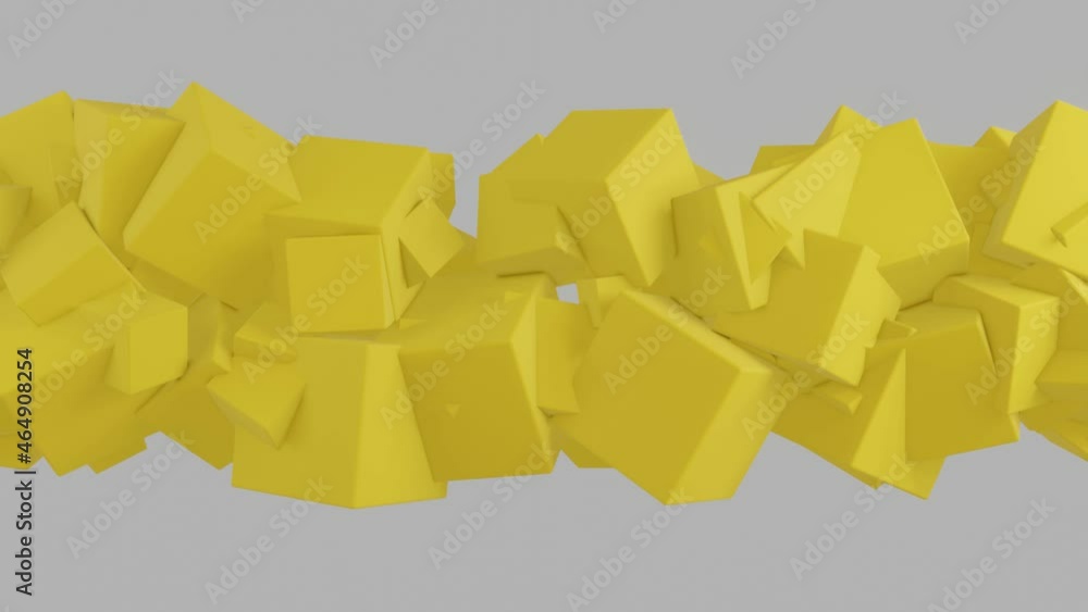 Poster yellow cubes in abstract 3d rendered structure on a white background. minimal motion graphic futuris