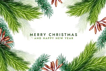 watercolor christmas tree branches background vector design illustration