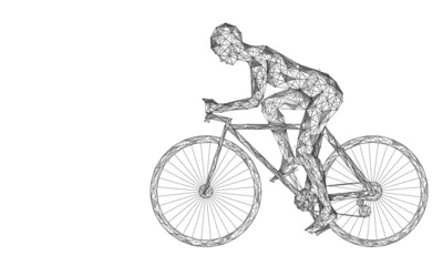 A cyclist participates in a bicycle marathon. Polygonal construction of interconnected lines and points.