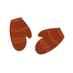 Mittens with stripes. Hand drawn doodle icon. Vector winter clothing. For autumn design. Isolated on white background.