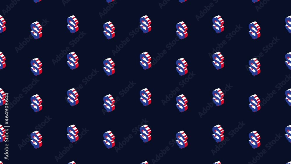 Aufkleber Isometric symbols of US currency Dollar in animated pattern on a dark background. Simple seamless loop modern motion graphics