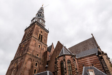 Fototapeta na wymiar Exterior view of the Old Church in Amsterdam, the capital of the Netherlands