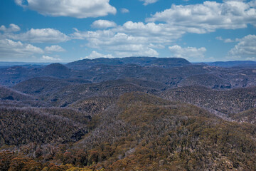 Drone aerial photograph of the Explorers Range in the Blue Mountains in Australia