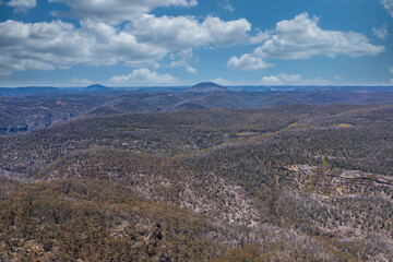 Naklejka premium Drone aerial photograph of the Explorers Range in the Blue Mountains in Australia