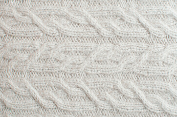Texture of gray knitted fabric with braids.