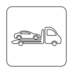 Tow truck icon made from thin lines. The car is on a tow truck