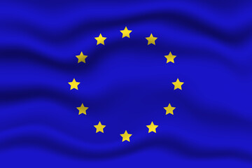 EU European Union wave on flag realistic effect. Fabric textile waving on wind effect vector illustration