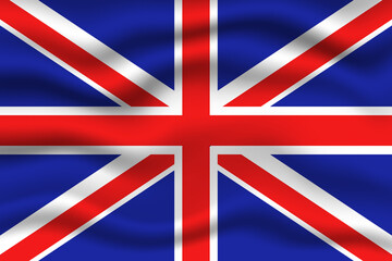 UK GB United Kingdom, Great Britain wave on flag realistic effect. Fabric textile waving on wind effect vector illustration