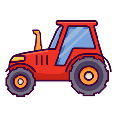Obraz na płótnie Canvas Farm red tractor.Isolated on white background.Rural transport.Line art cartoon vector illustration.
