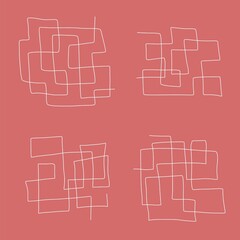 Abstract minimal maze set. Hand drawn square simple labyrinth. Trendy vector collection for artwork