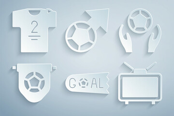 Set Goal soccer football, Soccer, Football flag pennant, match on TV, and jersey and t-shirt icon. Vector