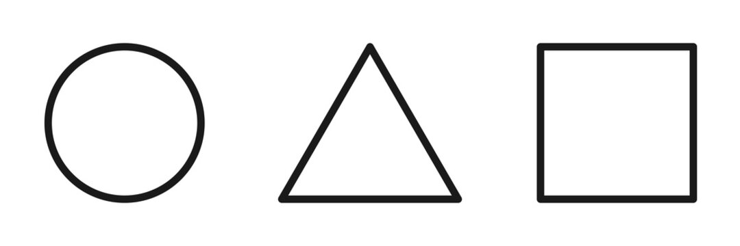 Shapes - circle, triangle and square. Contours of geometric shapes. Illustration.