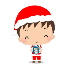 【クリスマス】サンタの服を着た男の子のイラスト