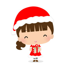 【クリスマス】サンタの服を着た女の子のイラスト