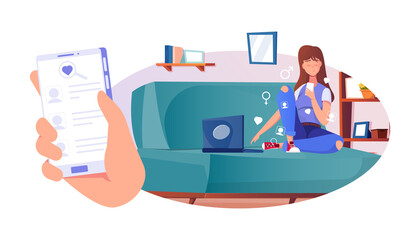 Obraz premium Online Girl Date Composition