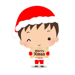 クリスマスのプレゼント｜看板を持った男の子のイラスト