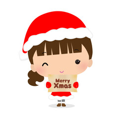 クリスマスのプレゼント｜看板を持った女の子のイラスト