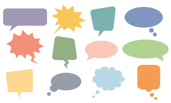 Speech bubbles colorful icons. Social media message, comic bubbles and chat. Think sticker, Comment speech and talk bubble icons. colorful set. Vector set of speech bubbles in cartoon style