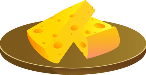 Two pieces of cheese on a wooden cutting board.Vector illustration