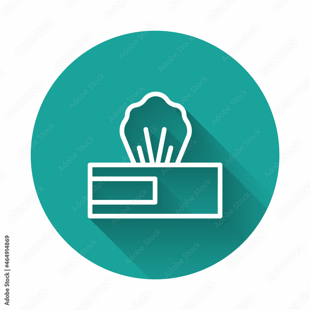 Poster white line wet wipe pack icon isolated with long shadow. green circle button. vector.