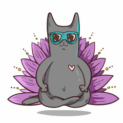 Cat in lotus position and lotus, cat meditates, om, yoga, relax, relaxation, yoga mat design