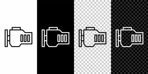 Set line Check engine icon isolated on black and white background. Vector