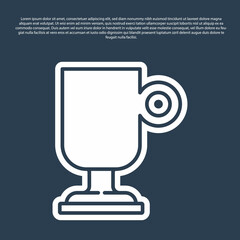 Blue line Irish coffee icon isolated on blue background. Vector