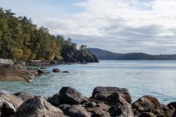 Fototapeta na wymiar pacific northwest coastal landscape at East Sooke Regional Park on Vancouver Island in Canada