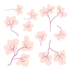 Pink blossom sakura. Flat vector illustration. Set of flowers on isolated white background