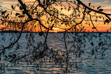 Jezioro Dargin, zachód słońca, Mazury