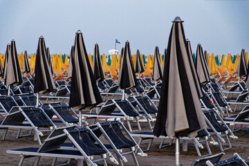 beach chairs and umbrellas