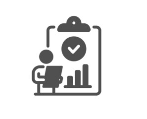 Inspect icon. Quality research sign. Verification report list symbol. Classic flat style. Quality design element. Simple inspect icon. Vector