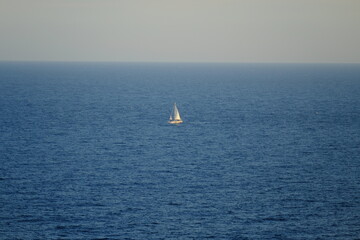 A white sailing boat in front of Monaco. the 23rd October 2021.