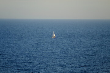 A white sailing boat in front of Monaco. the 23rd October 2021.