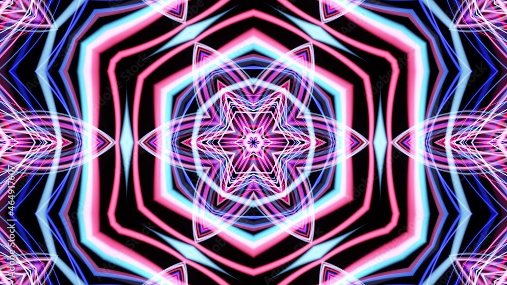 Aufkleber 3d render. abstract bg with pattern of glow blue purple lines. pattern like flower, star or mandala 