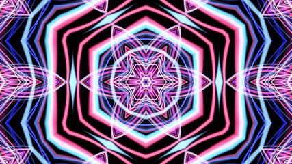 3d render. Abstract bg with pattern of glow blue purple lines. Pattern like flower, star or mandala of glow curved lines. Kaleidoscopic simmetrical structure. Abstract laser show with lines