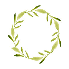 Watercolor illustration of wreath of leaves for invitation, arrangements, cards ets