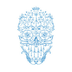 Fashion skull consists of decorative elements. Hand drawn vector illustration