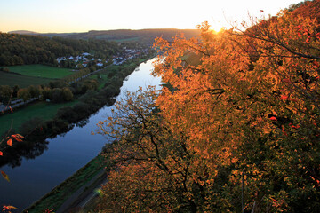 Indian Summer Abendstimmung auf dem Weser Skywalk bei Bad Karlshafen 