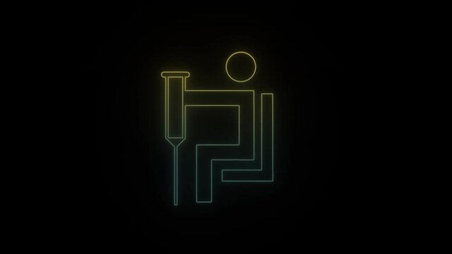 Glowing neon disabled icon icon on black background. 4K video for your project.