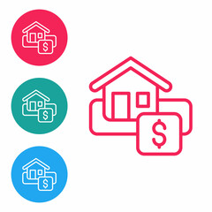 Red line Hanging sign with text Sale icon isolated on white background. Signboard with text Sale. Set icons in circle buttons. Vector