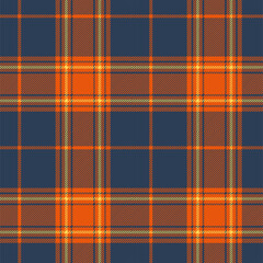 Orange and blue tartan plaid. Scottish pattern fabric swatch close-up. 