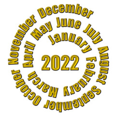 Spiral twisted months of 2022 - isolated on white.