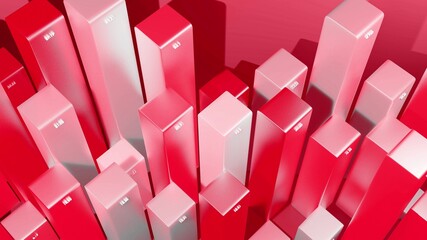 Fototapeta premium 3d render. Beautiful red color background for analytical programs with abstract infographics, statistical data. Bars, counters and graph. 3d columns financial background
