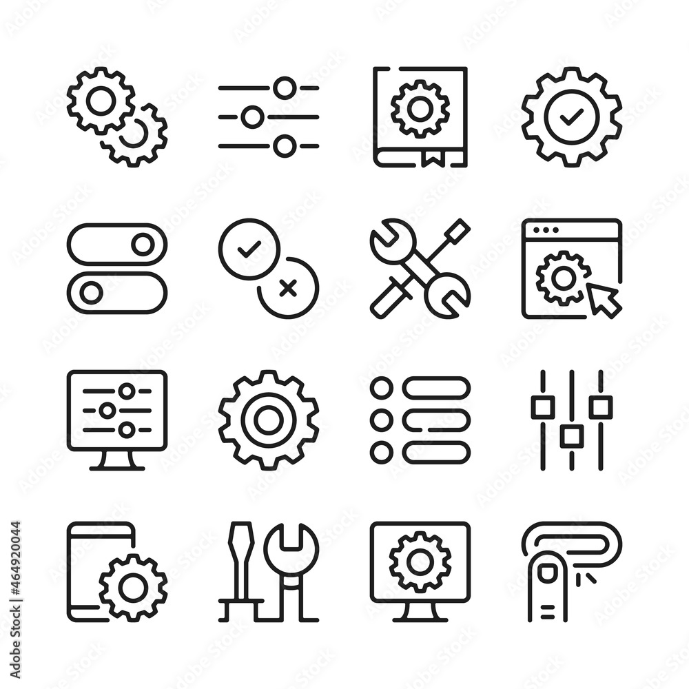 Poster settings line icons set. modern graphic design concepts, simple outline elements collection. vector 