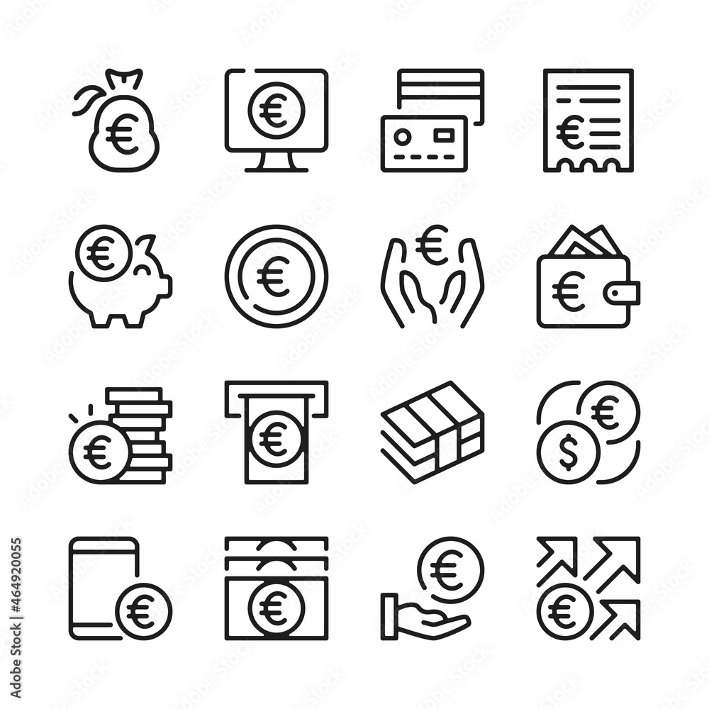 Poster euro line icons set. modern graphic design concepts, simple outline elements collection. vector line
